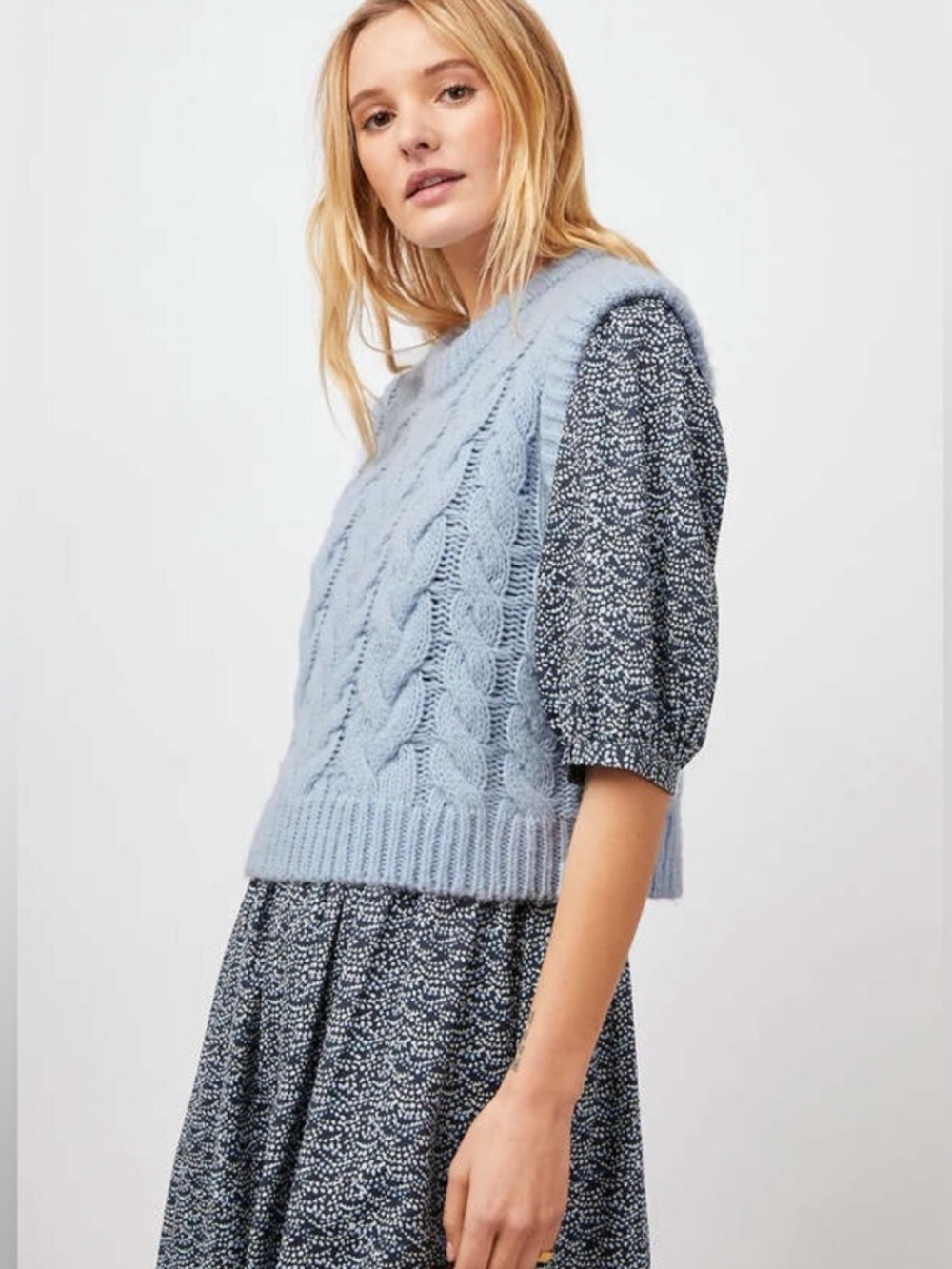 Rails Powder Blue Cable Knit Sleeveless Sweater Vest